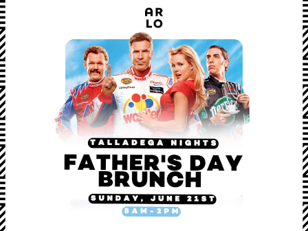 Promo poster for &ldquo;Father&rsquo;s Day Brunch&rdquo; at Callagen Nights, featuring four people in colorful outfits, bold event details, and a blue rounded photo frame.