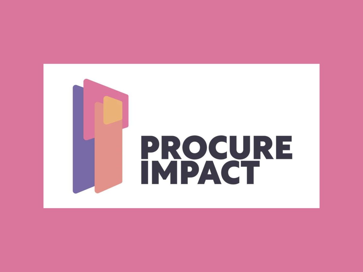 The image features a logo with the text "Procure Impact" next to a stylized icon on a pink background.