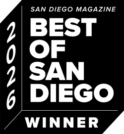 A bold black-and-white graphic reading “SAN DIEGO MAGAZINE BEST OF” and “WINNER” across the cover.